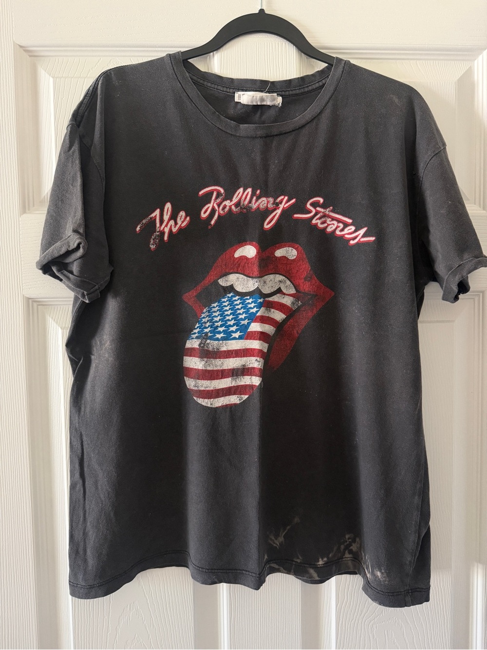 Mango Faded Black Distressed Rolling Stones Graphic Tee